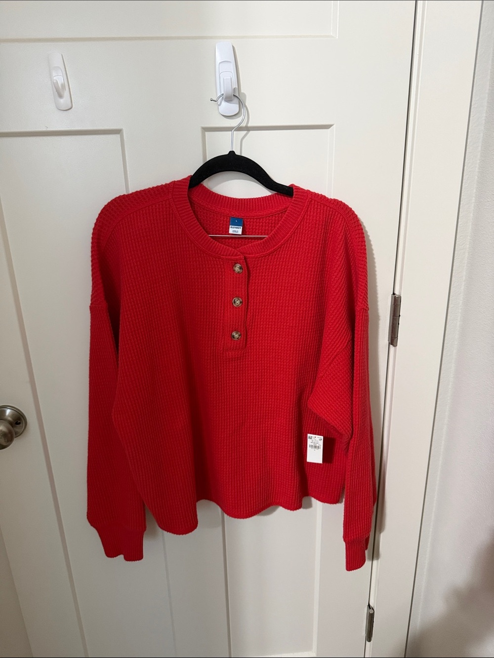 NWT Old Navy Red winter Waffle Henley Knit Top FA01